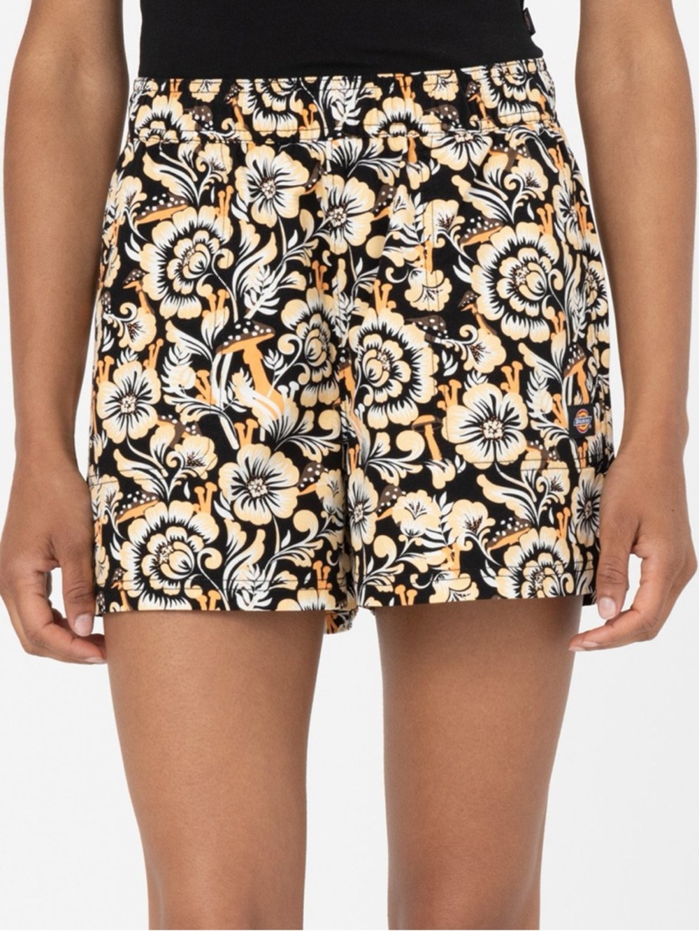 Dickies Roseburg Black Tan Floral Print High Rise Cotton Shorts Size XXS NWT